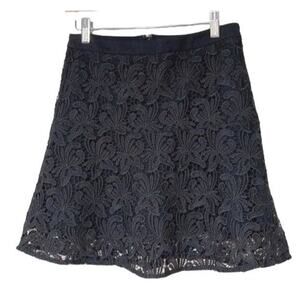 Loft Womens Black Floral Crochet A-Line Mini Skirt XXS